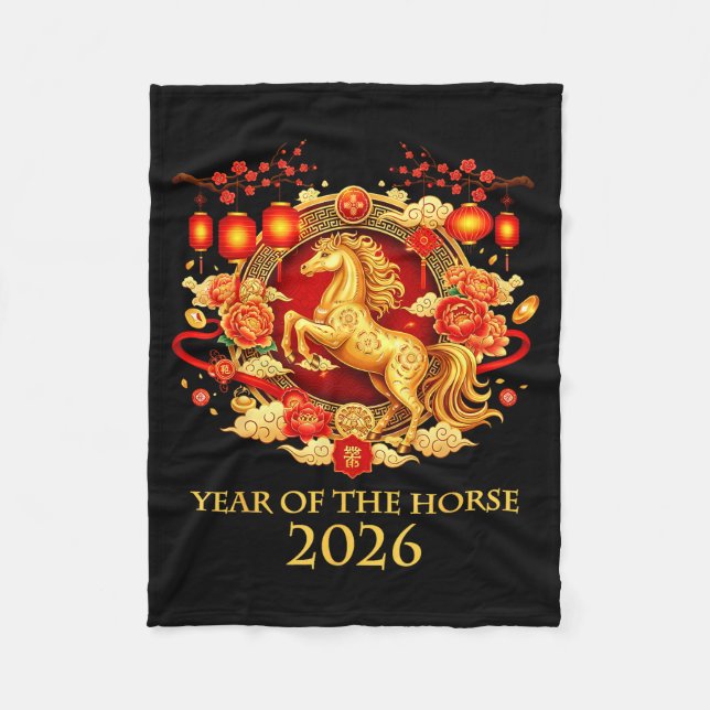 Year Of The Horse 2026 Chinese New Year Horse Lant Fleece Blanket (Front)
