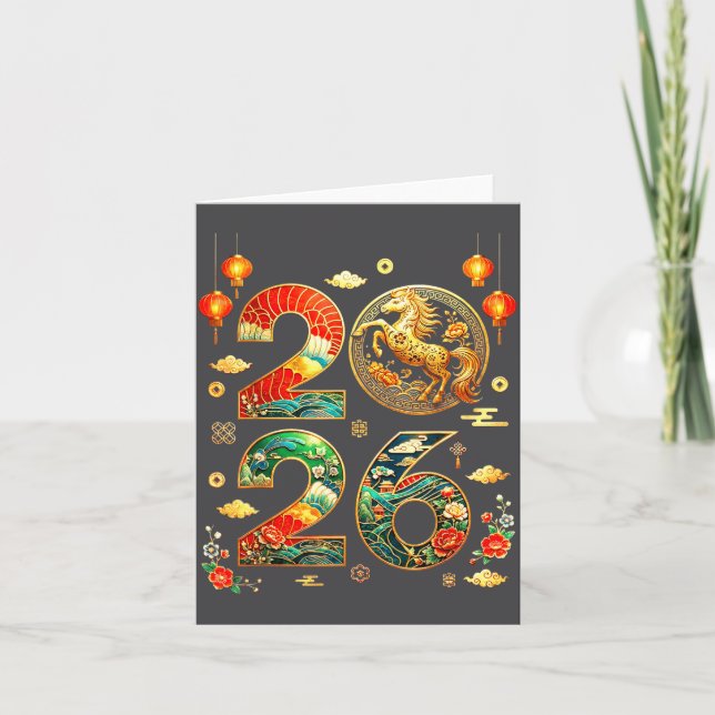 Year Of The Horse 2026 Chinese New Year Lunar New  Card (Front)