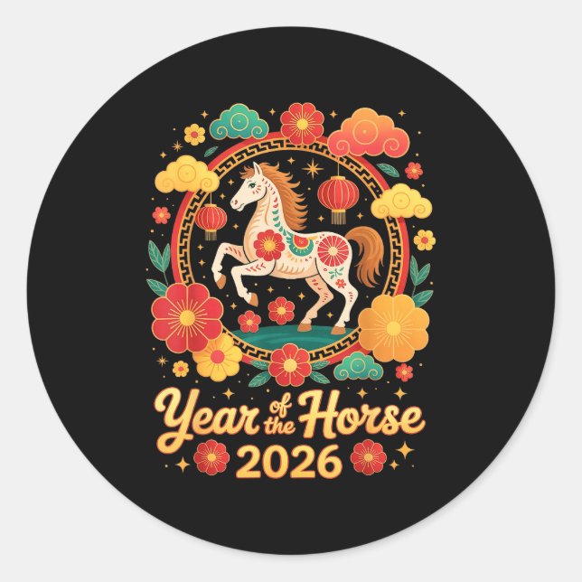 Year Of The Horse 2026 Chinese New Year Men Women  Classic Round Sticker (Front)
