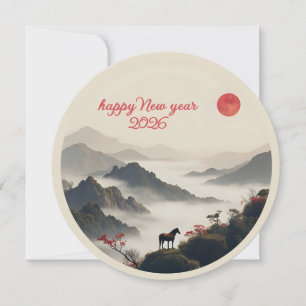 Year of the Horse 2026 Chinese New Year Mountain  Card