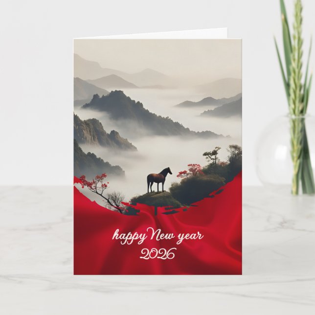 Year of the Horse 2026 Chinese New Year Mountain  Holiday Card (Front)