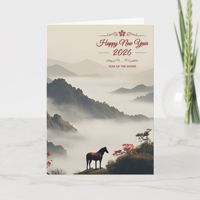 Year of the Horse 2026 Chinese New Year Mountain Holiday Card (Front)