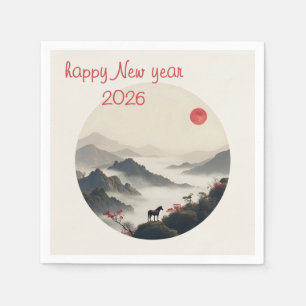 Year of the Horse 2026 Chinese New Year Mountain  Napkin