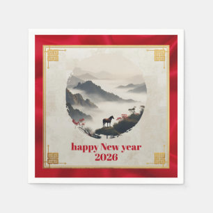 Year of the Horse 2026 Chinese New Year Mountain  Napkin