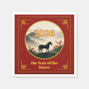 Year of the Horse 2026 Chinese New Year Mountain  Napkin