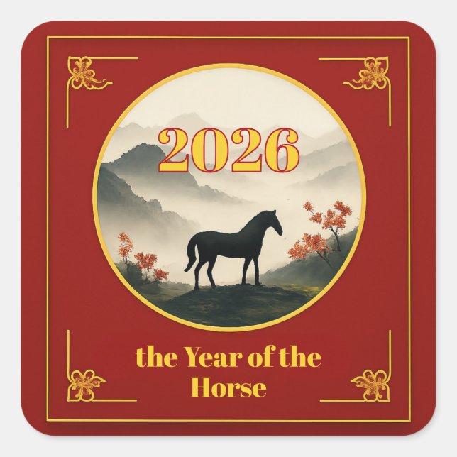 Year of the Horse 2026 Chinese New Year Mountain  Square Sticker (Front)