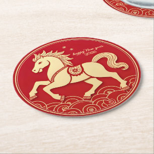 Year of the Horse 2026 Chinese New Year Round Paper Coaster