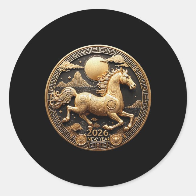 Year Of The Horse 2026 Happy Chinese New Year 2026 Classic Round Sticker (Front)
