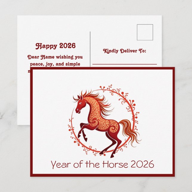 Year of the Horse 2026 holiday postcard (Front/Back)