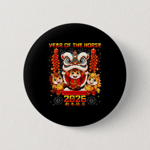 Year Of The Horse 2026 Lion Dance Chinese New Year 6 Cm Round Badge