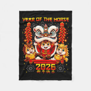 Year Of The Horse 2026 Lion Dance Chinese New Year Fleece Blanket