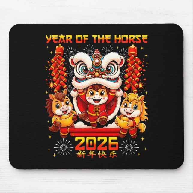 Year Of The Horse 2026 Lion Dance Chinese New Year Mouse Mat (Front)