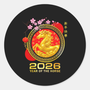 Year Of The Horse 2026 Lunar New Year Chinese Men  Classic Round Sticker