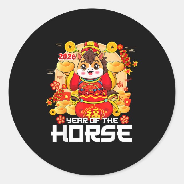 Year Of The Horse 2026 Lunar New Year Chinese Zodi Classic Round Sticker (Front)