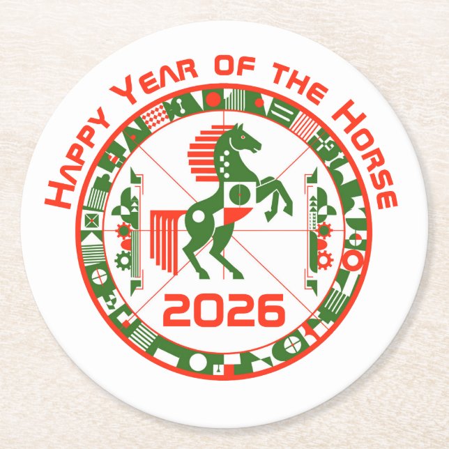 Year of the Horse 2026 Round Paper Coaster (Front)