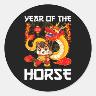 Year Of The Horse Chinese Dragon Dance Lunar New Y Classic Round Sticker