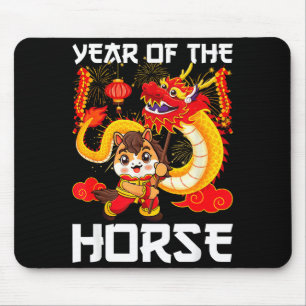 Year Of The Horse Chinese Dragon Dance Lunar New Y Mouse Mat