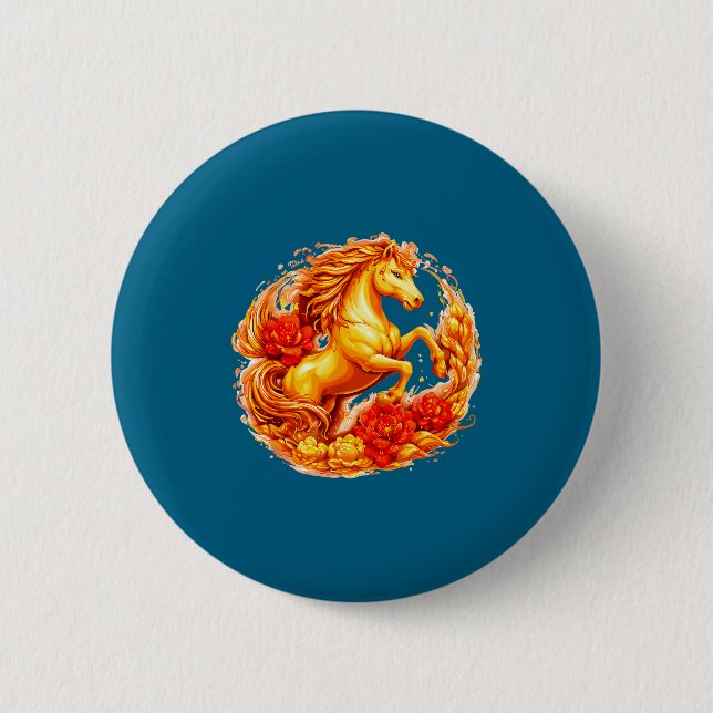 Year Of The Horse Chinese Lunar Zodiac Astrology A 6 Cm Round Badge (Front)