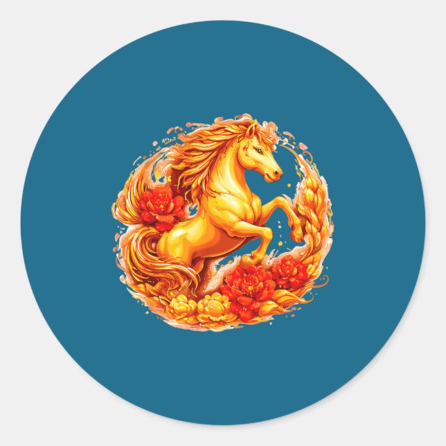 Year Of The Horse Chinese Lunar Zodiac Astrology A Classic Round Sticker (Front)