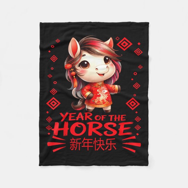Year Of The Horse Chinese New Year 2026 Year Girls Fleece Blanket (Front)