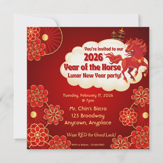 Year of the Horse Chinese New Year Invitation (Front)