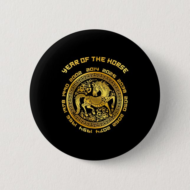 Year Of The Horse Chinese Zodiac Chinese New Year  6 Cm Round Badge (Front)