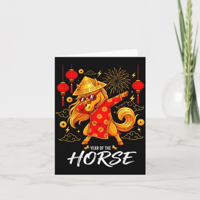Year Of The Horse Dabbing Zodiac Horse Chinese New Card (Front)