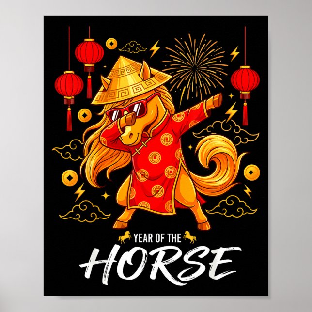 Year Of The Horse Dabbing Zodiac Horse Chinese New Poster (Front)
