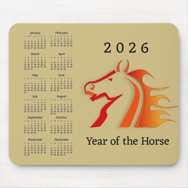 Year of the Horse Design Mousepad Calendar (Front)
