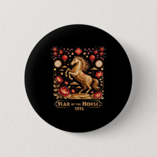 Year Of The Horse Happy New Year 2026  6 Cm Round Badge