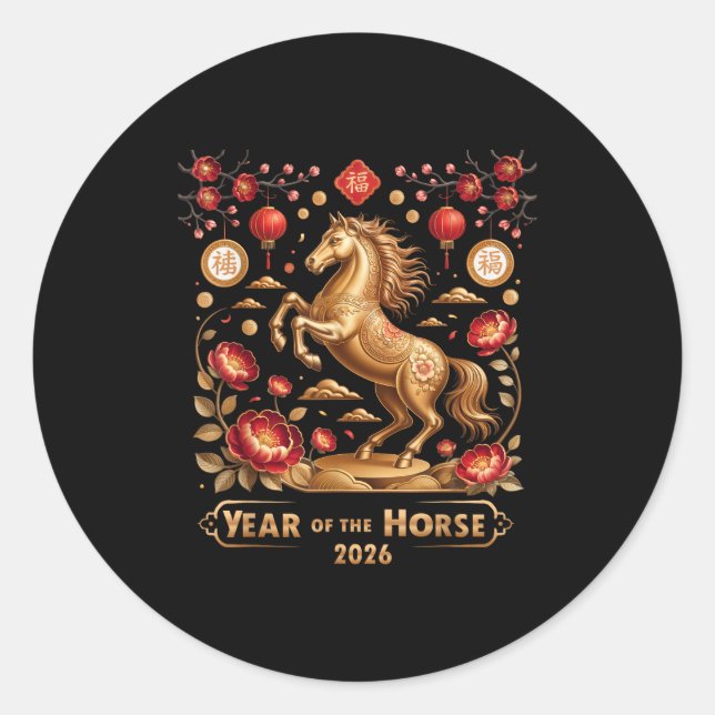 Year Of The Horse Happy New Year 2026  Classic Round Sticker (Front)