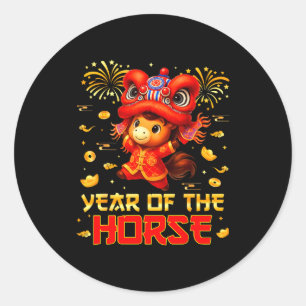 Year Of The Horse Lion Dance Lunar Chinese New Yea Classic Round Sticker