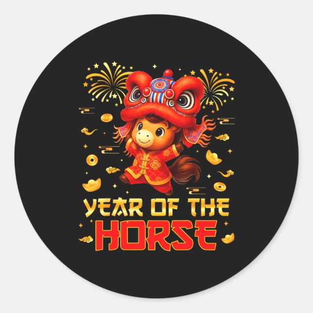 Year Of The Horse Lion Dance Lunar Chinese New Yea Classic Round Sticker (Front)