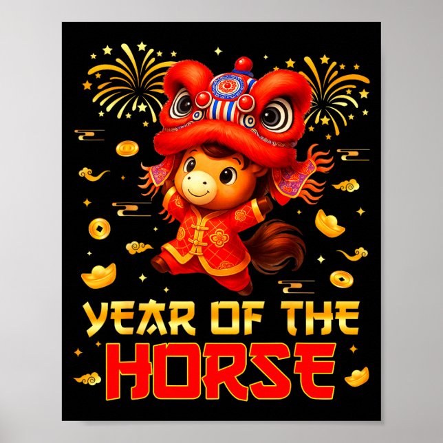 Year Of The Horse Lion Dance Lunar Chinese New Yea Poster (Front)