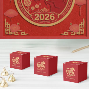 Year of the Horse Lunar New Year Red Gold Elegant Favour Box