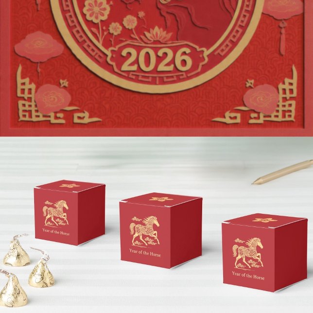 Year of the Horse Lunar New Year Red Gold Elegant Favour Box (Creator Uploaded)