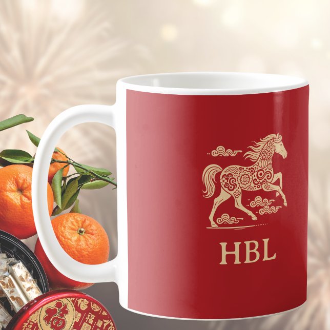 Year of the Horse Lunar New Year Red Gold Initials Coffee Mug (Creator Uploaded)