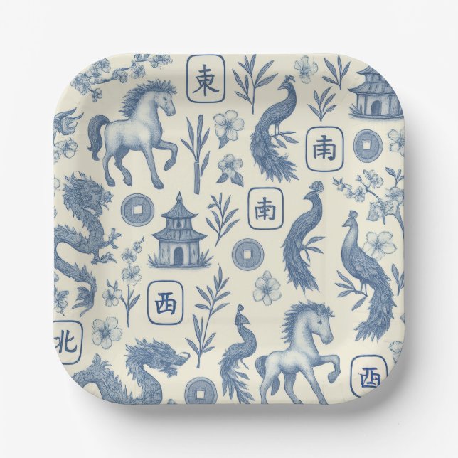 Year of the Horse Mahjong Paper Plates (Front)