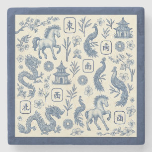 Year of the Horse Mahjong Toile Stone Coaster