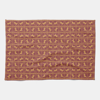 Year of the Horse Maroon and Gold Kitchen Towel