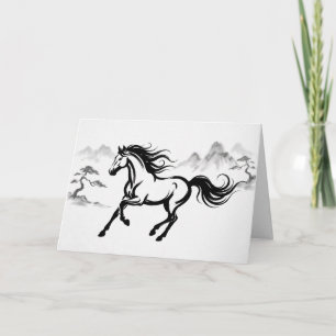Year of the Horse Sumi E Ink Art Card