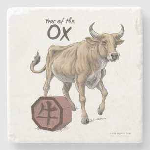 Year of the Ox Chinese Zodiac Animal Art Stone Coaster