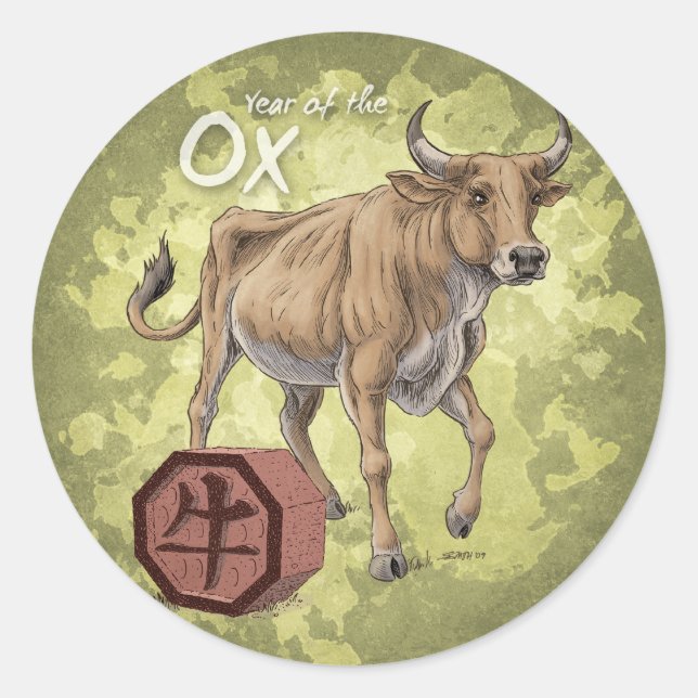 Year of the Ox Chinese Zodiac Art Classic Round Sticker (Front)