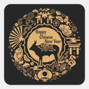 Year of The Ox Chinese Zodiac Lunar New Year Square Sticker