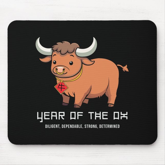 Year Of The Ox Cute Kawaii Chinese Zodiac Chinese  Mouse Mat (Front)