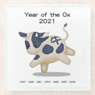 Year of the Ox Cute Zodiac Animal 2021 Glass Coaster
