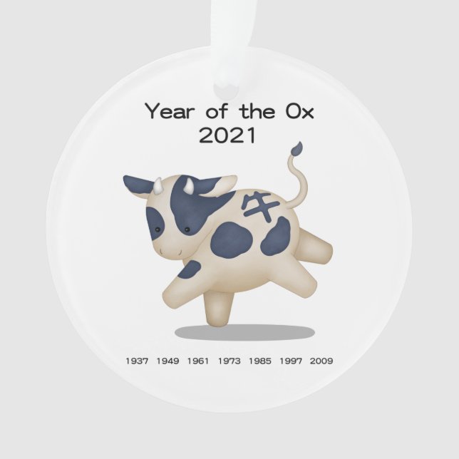 Year of the Ox Cute Zodiac Animal 2021 Ornament (Front)