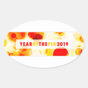 Year of the Pig 2019 Bokeh Banner Oval Sticker