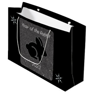Year of the Rabbit Black Glitter Design Large Gift Bag