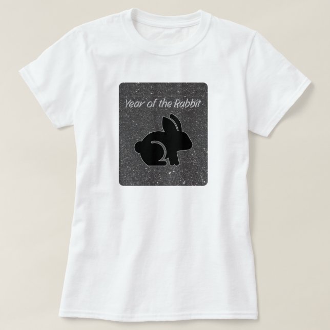 Year of the Rabbit Black Glitter Design T-Shirt (Design Front)